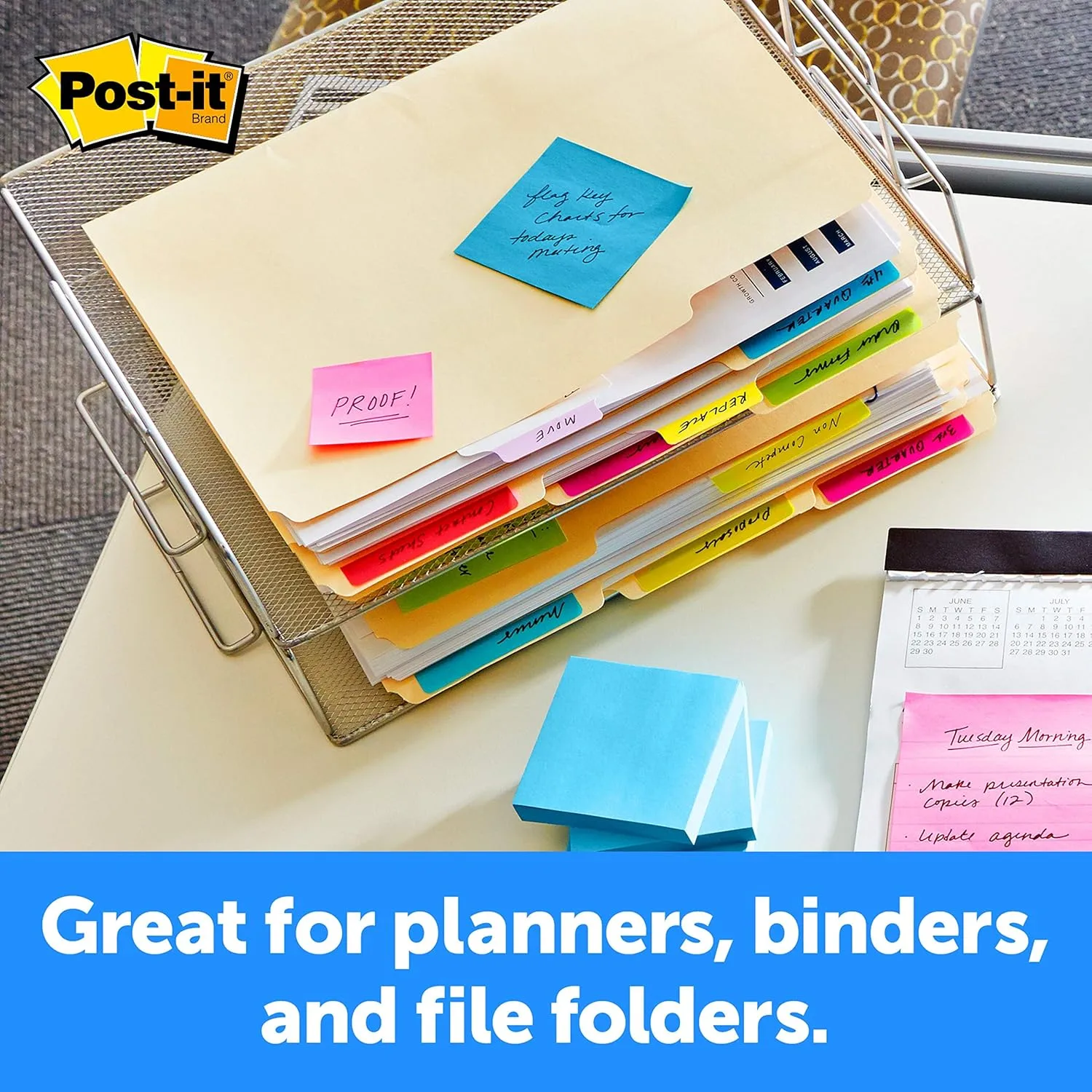 Post-it Tabs, 2 in, Assorted Bright Colors, 6 Tabs/Color, 24 Tabs/Pack