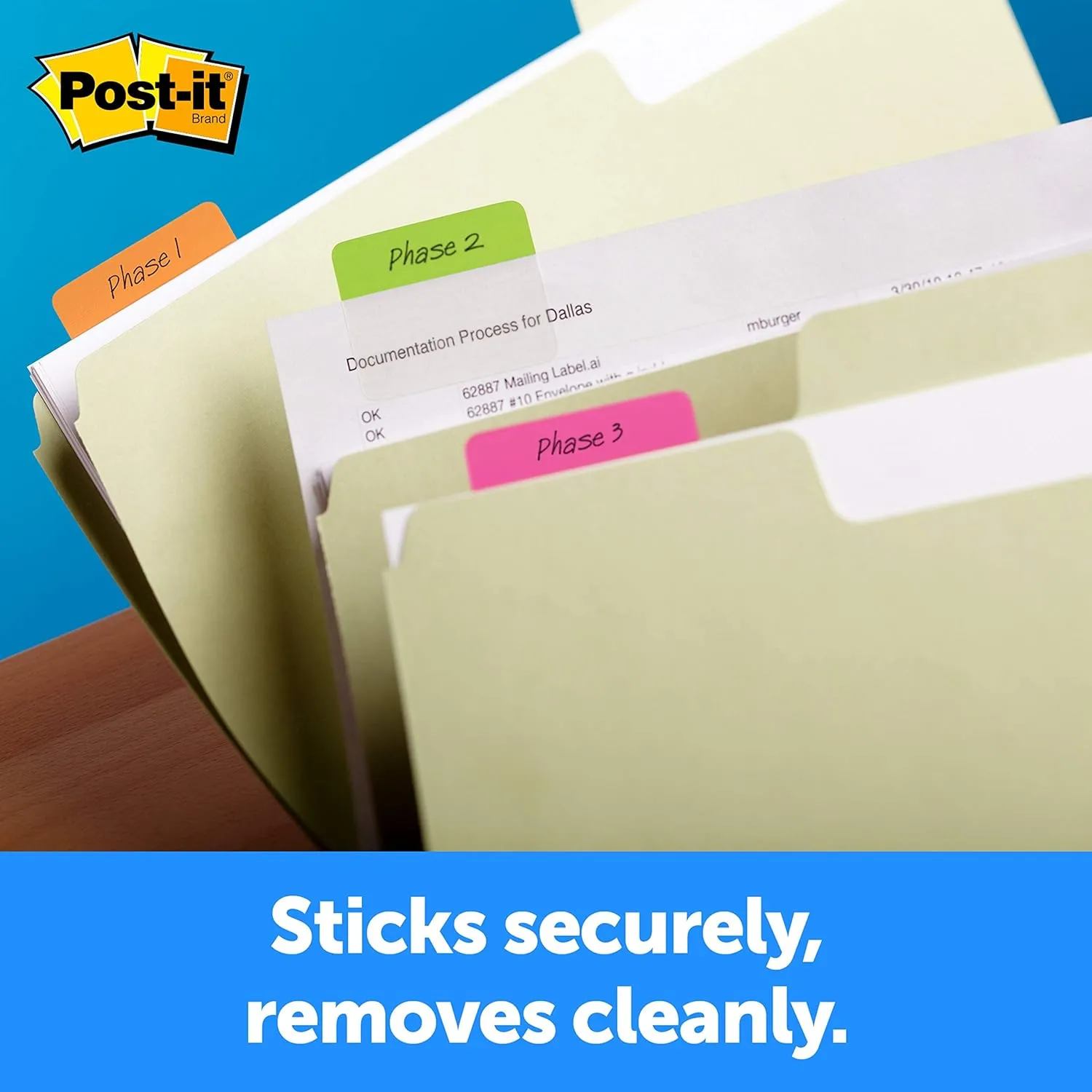 Post-it Tabs, 2 in, Assorted Bright Colors, 6 Tabs/Color, 24 Tabs/Pack