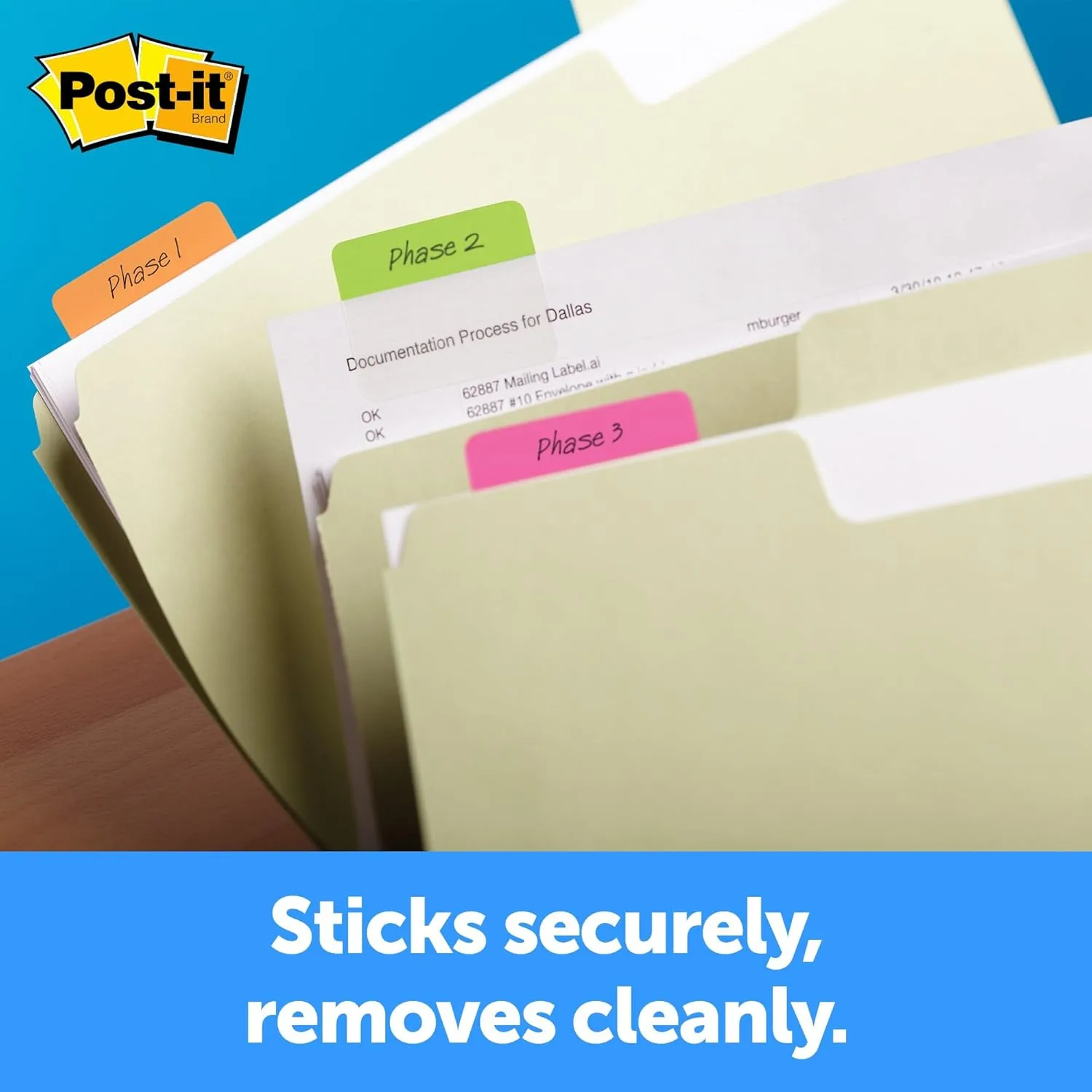 Post-it Tabs, 2 in, Solid, Assorted Colors, 6 Tabs/Color, 5 Colors, 30 Tabs/Pack (686-ROYGB)