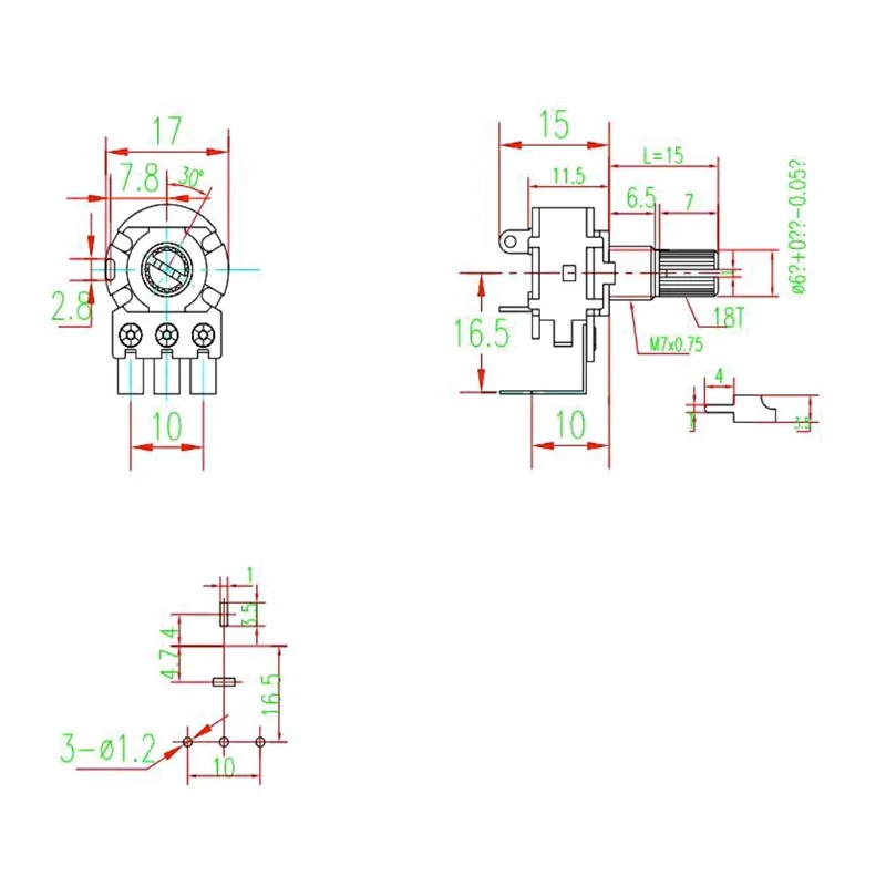 16mm Potentiometer with 90 degree PC Mount with Switch 16mm Potentiometer with 90 degree PC Mount with Switch