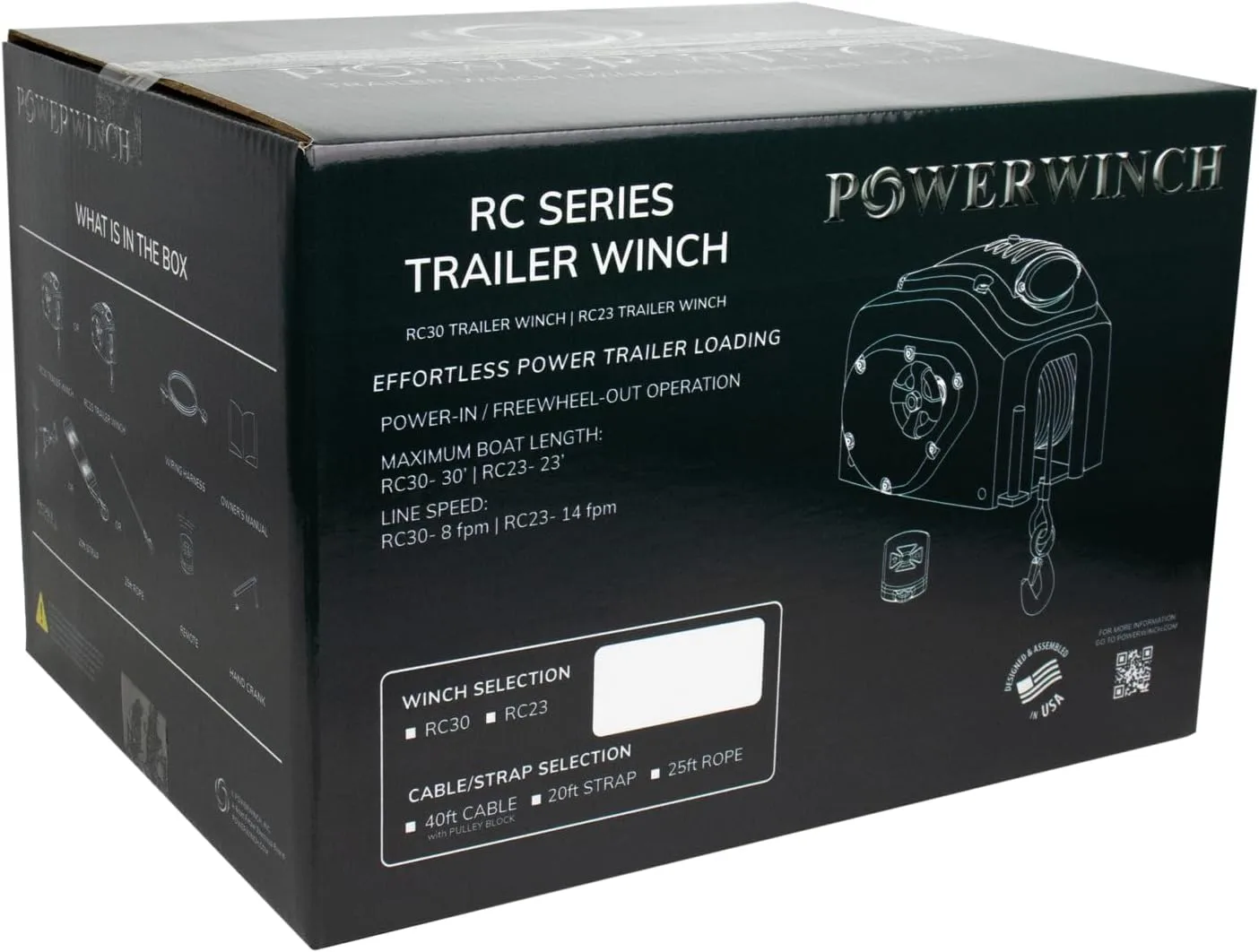 Powerwinch RC23 Electric Trailer Winch for Boat Trailers with 20' Strap, Remote Control, LED Light, 6250lb Max Boat Weight