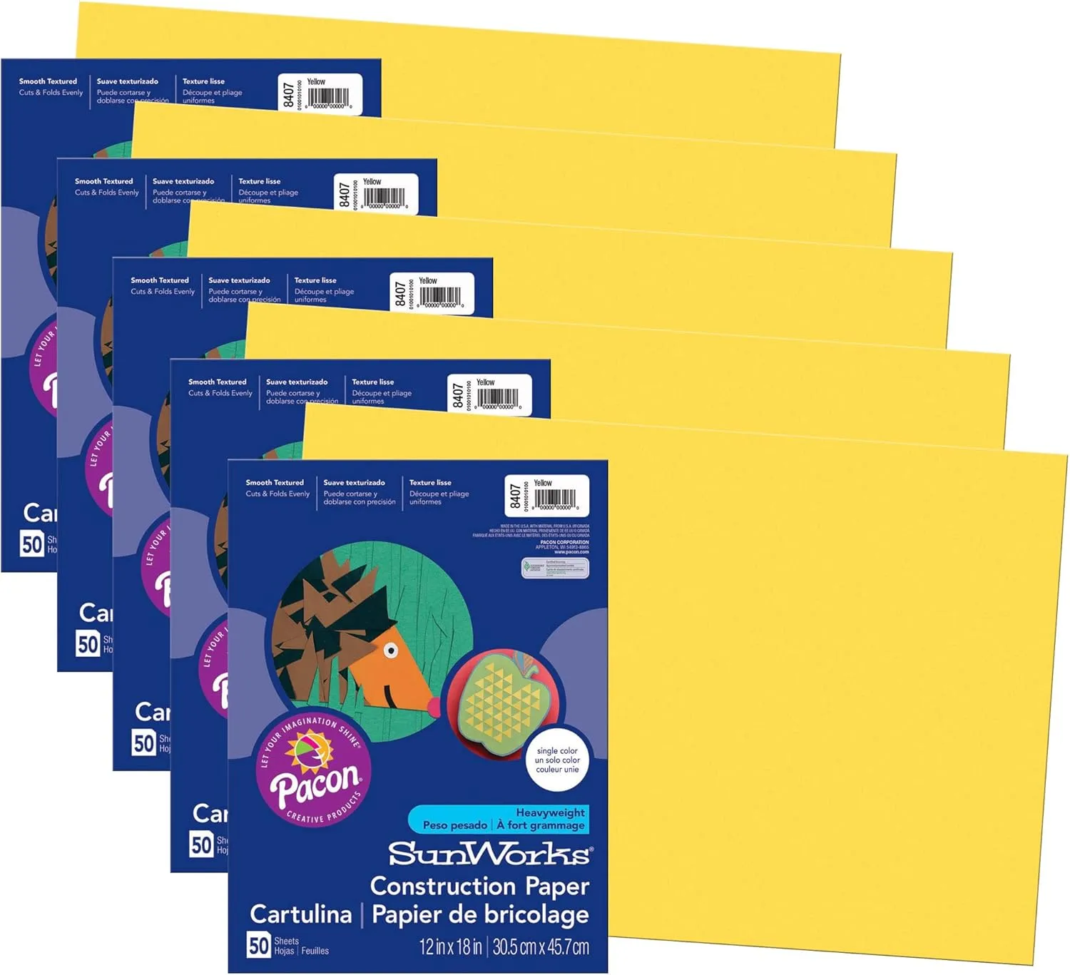 Prang Construction Paper, Medium Weight, Yellow, 12 x 18 in, 50 Sheets, 5 Pack