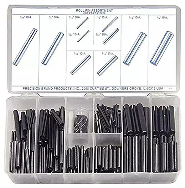 Spring Steel Slotted Spring Pin Assortment (300 Pieces), Plain Finish, Inch, With Case