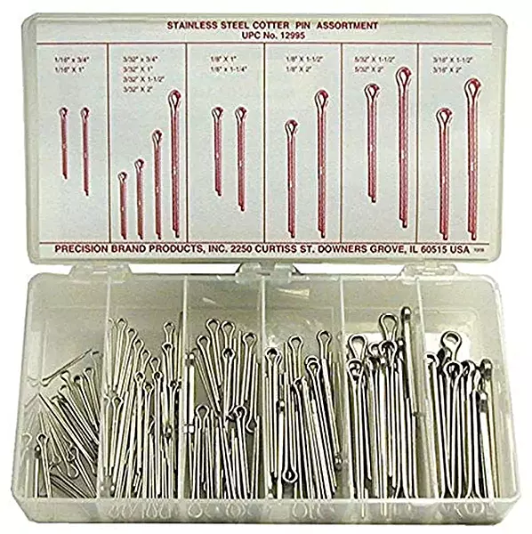 Stainless Steel Cotter Pin Assortment (124 Pieces), Inch, With Case
