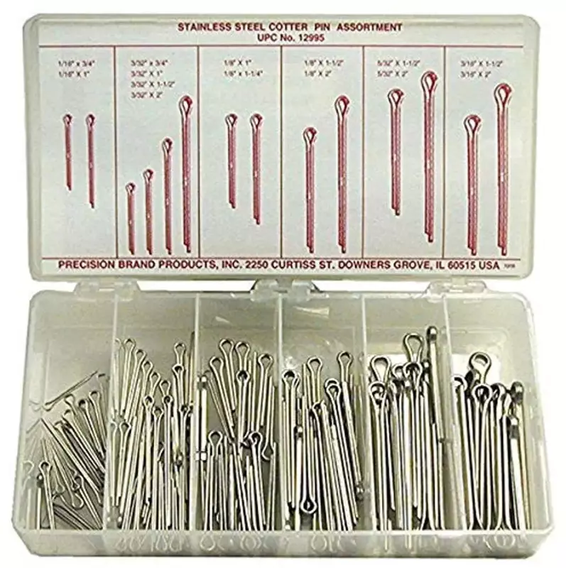 Stainless Steel Cotter Pin Assortment (124 Pieces), Inch, With Case