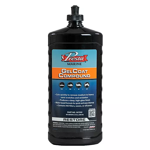 Presta Marine GelCoat Compound for Marine and Industrial Use, VOC Compliant/Water-Based/Reduces Buffing Time/Removes