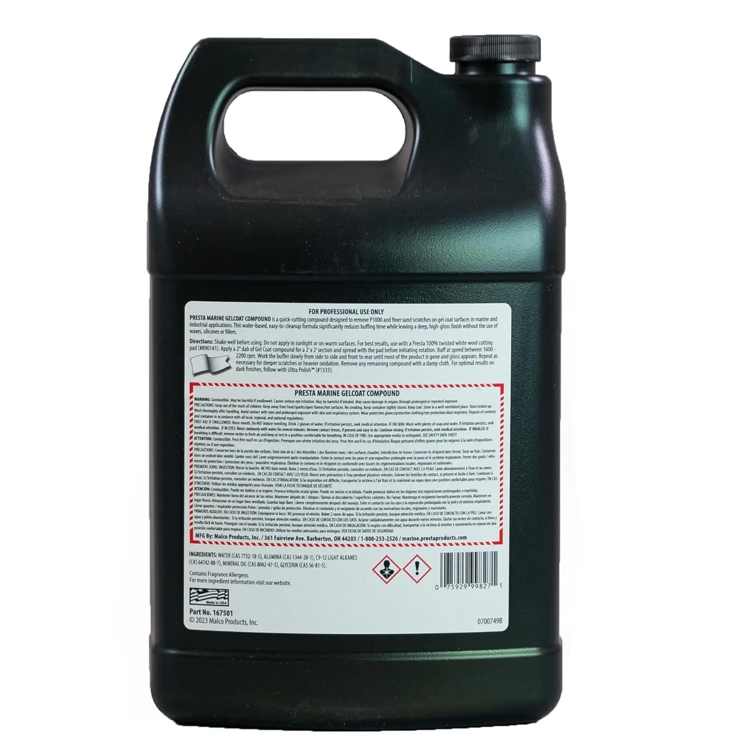 PRESTA Marine Gel Coat Compound - VOC-Compliant Water-Based