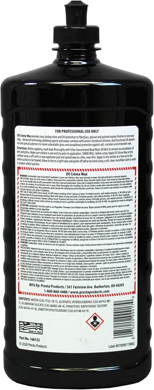 Presta 166132 UV Crème Wax for Fiberglass, Gel Coat and Painted Surfaces - 32 Oz.