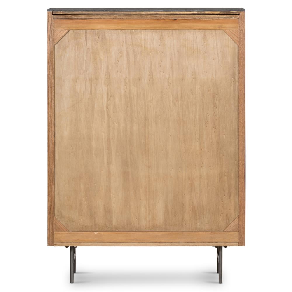 Florence Mid Century Grey Stone Brown Oak Wood Brushed Iron 5 Drawer Tall Chest