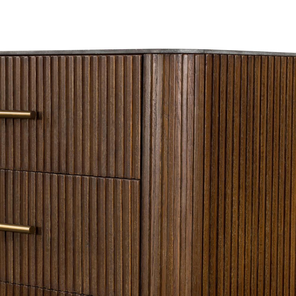 Florence Mid Century Grey Stone Brown Oak Wood Brushed Iron 5 Drawer Tall Chest