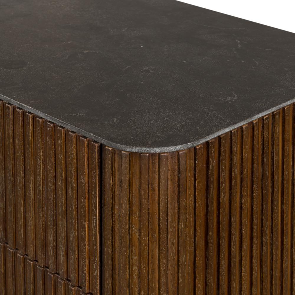 Florence Mid Century Grey Stone Brown Oak Wood Brushed Iron 5 Drawer Tall Chest