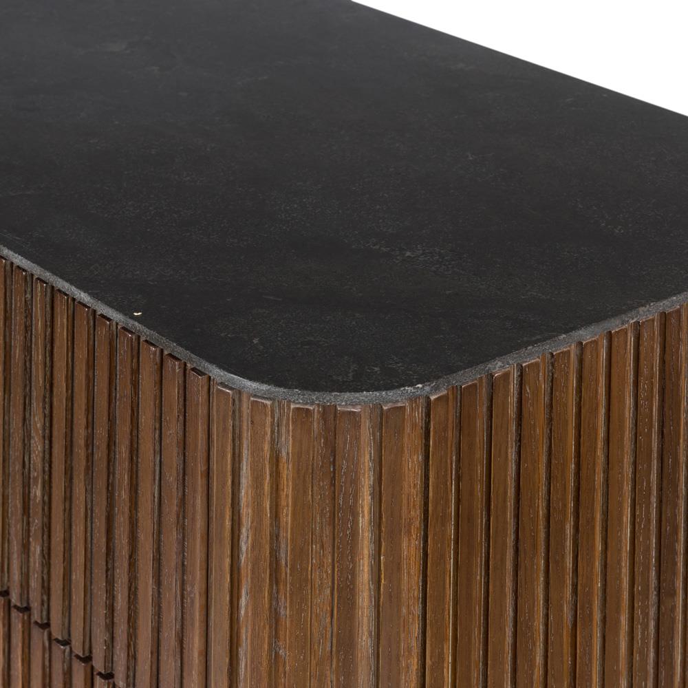 Florence Mid Century Grey Stone Brown Oak Wood Brushed Iron 5 Drawer Tall Chest