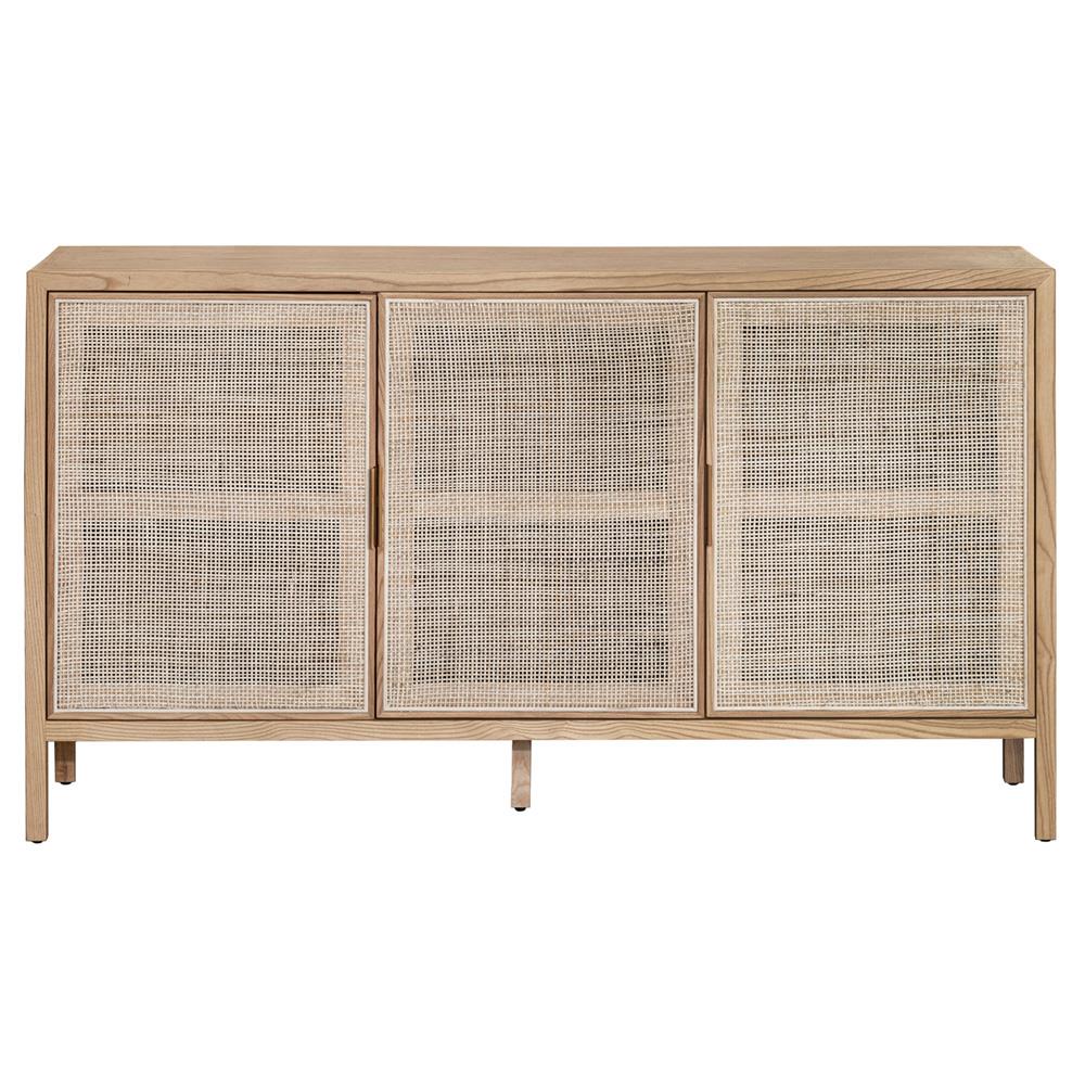 Ronaldo Coastal Beach Natural Oak Wood Woven Rattan 3 Door Sideboard