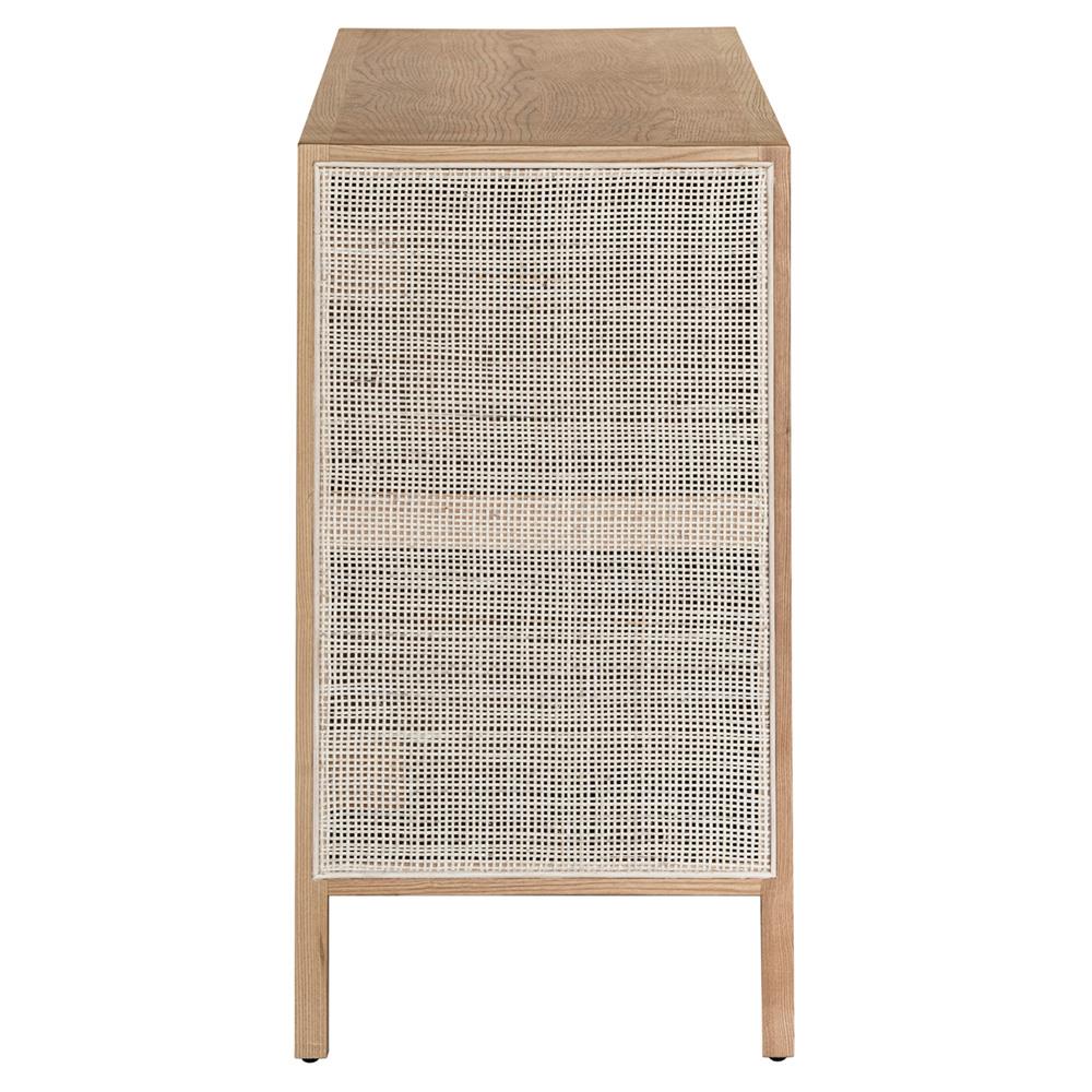 Ronaldo Coastal Beach Natural Oak Wood Woven Rattan 3 Door Sideboard