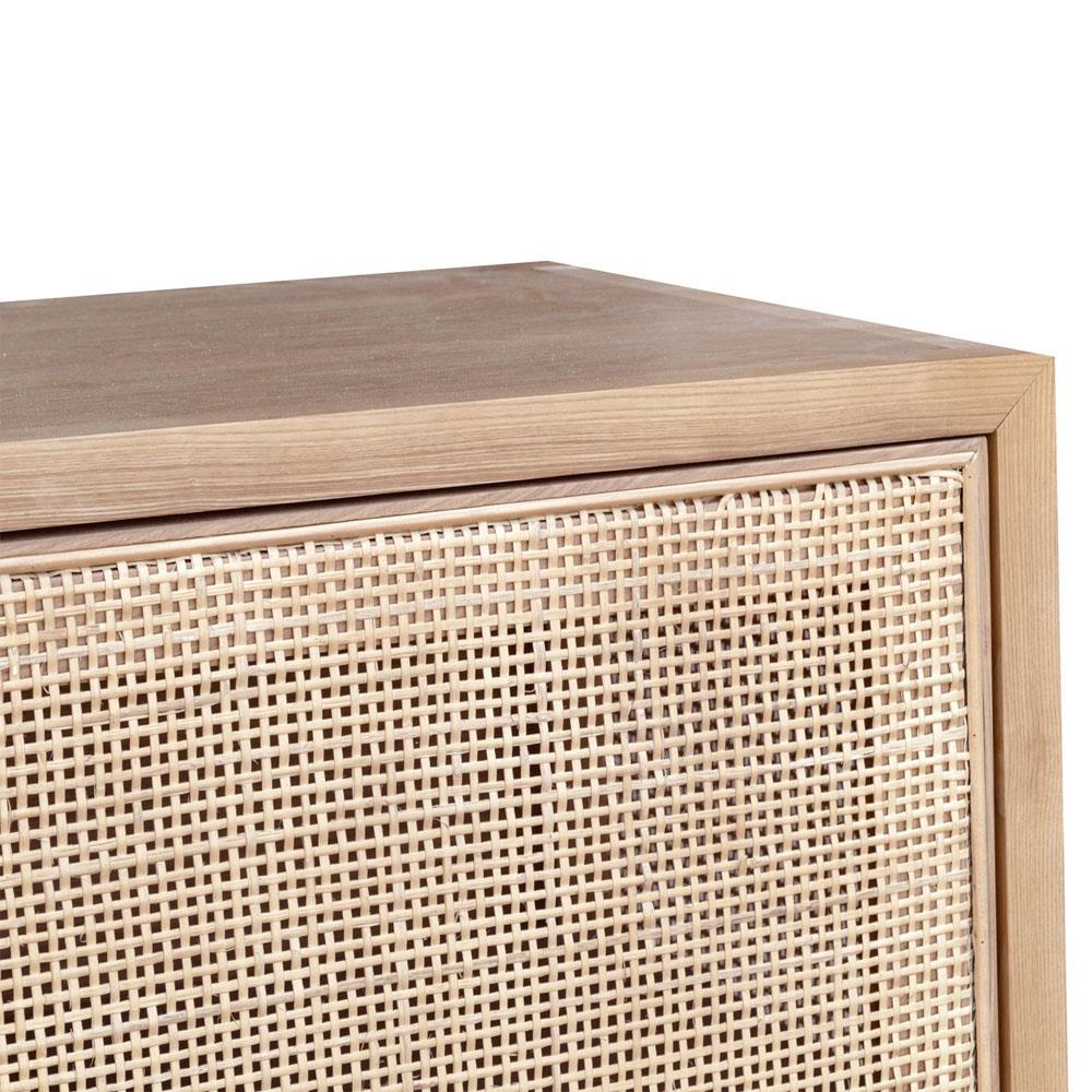 Ronaldo Coastal Beach Natural Oak Wood Woven Rattan 3 Door Sideboard