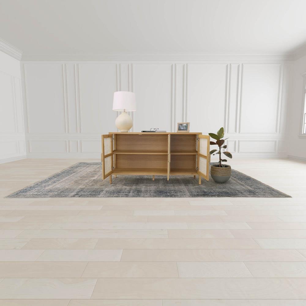 Ronaldo Coastal Beach Natural Oak Wood Woven Rattan 3 Door Sideboard