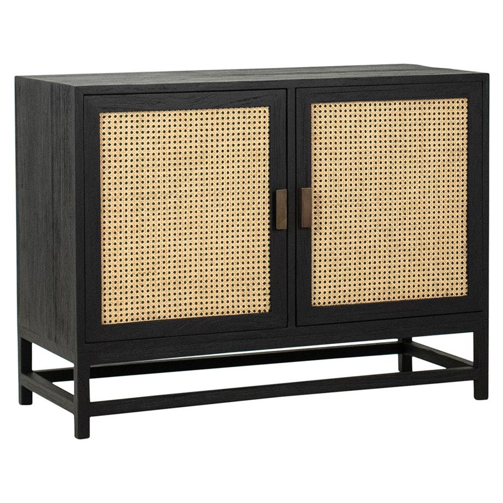 Robin Coastal Beach Black Hardwood Natural Woven Rattan 2 Door Sideboard
