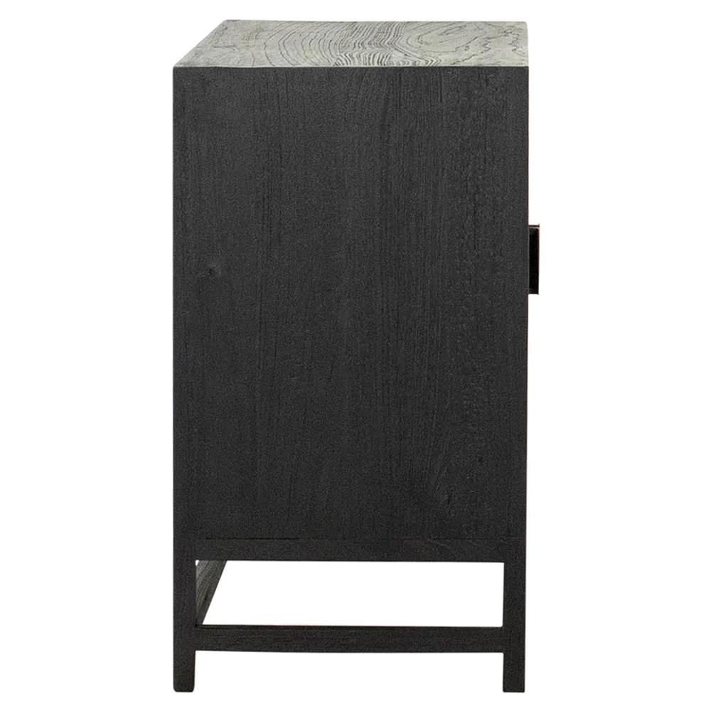 Robin Coastal Beach Black Hardwood Natural Woven Rattan 2 Door Sideboard
