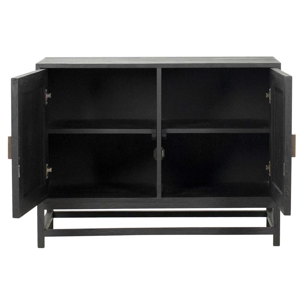 Robin Coastal Beach Black Hardwood Natural Woven Rattan 2 Door Sideboard