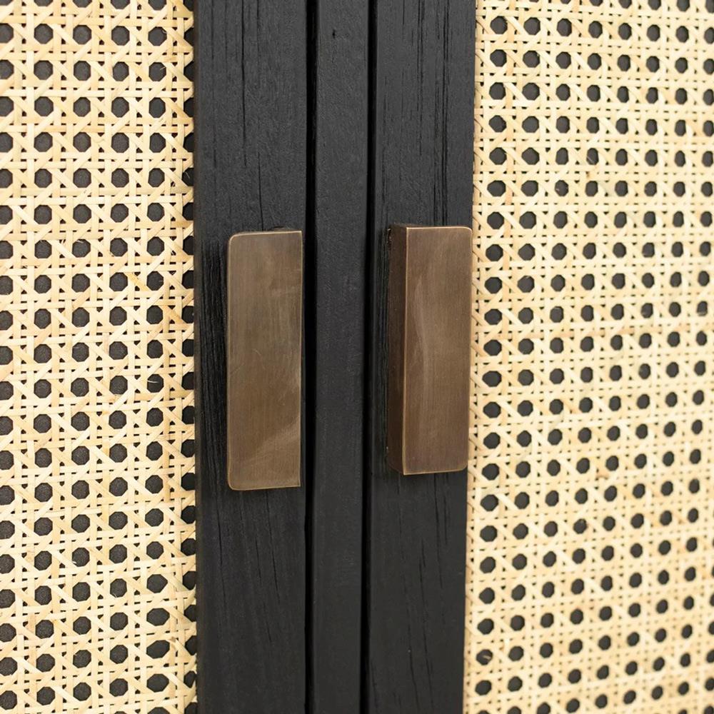 Robin Coastal Beach Black Hardwood Natural Woven Rattan 2 Door Sideboard