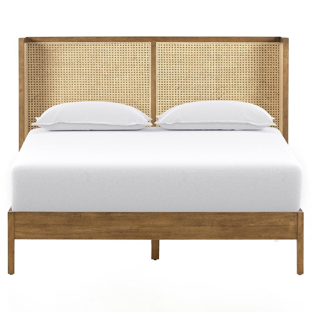 Annette Coastal Beach Natural Woven Cane Wood Wingback Bed - King