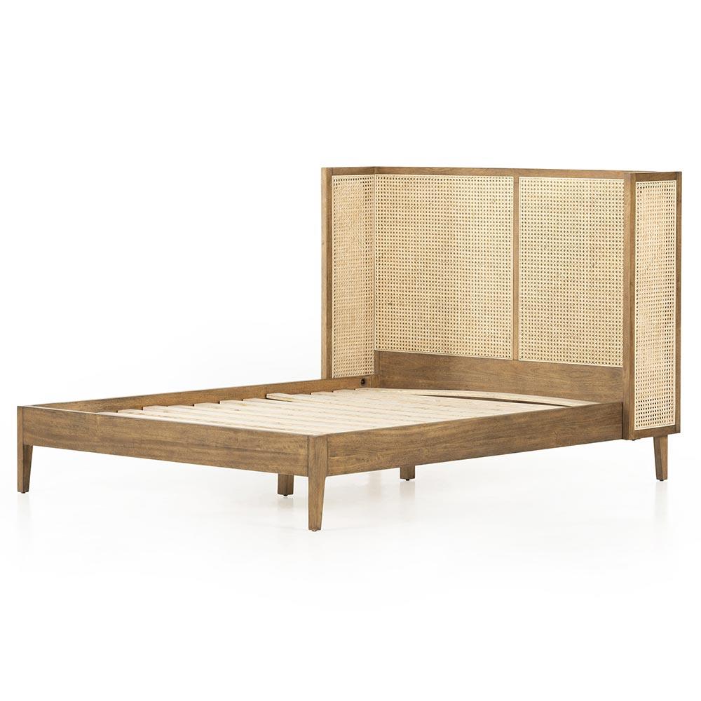 Annette Coastal Beach Natural Woven Cane Wood Wingback Bed - King