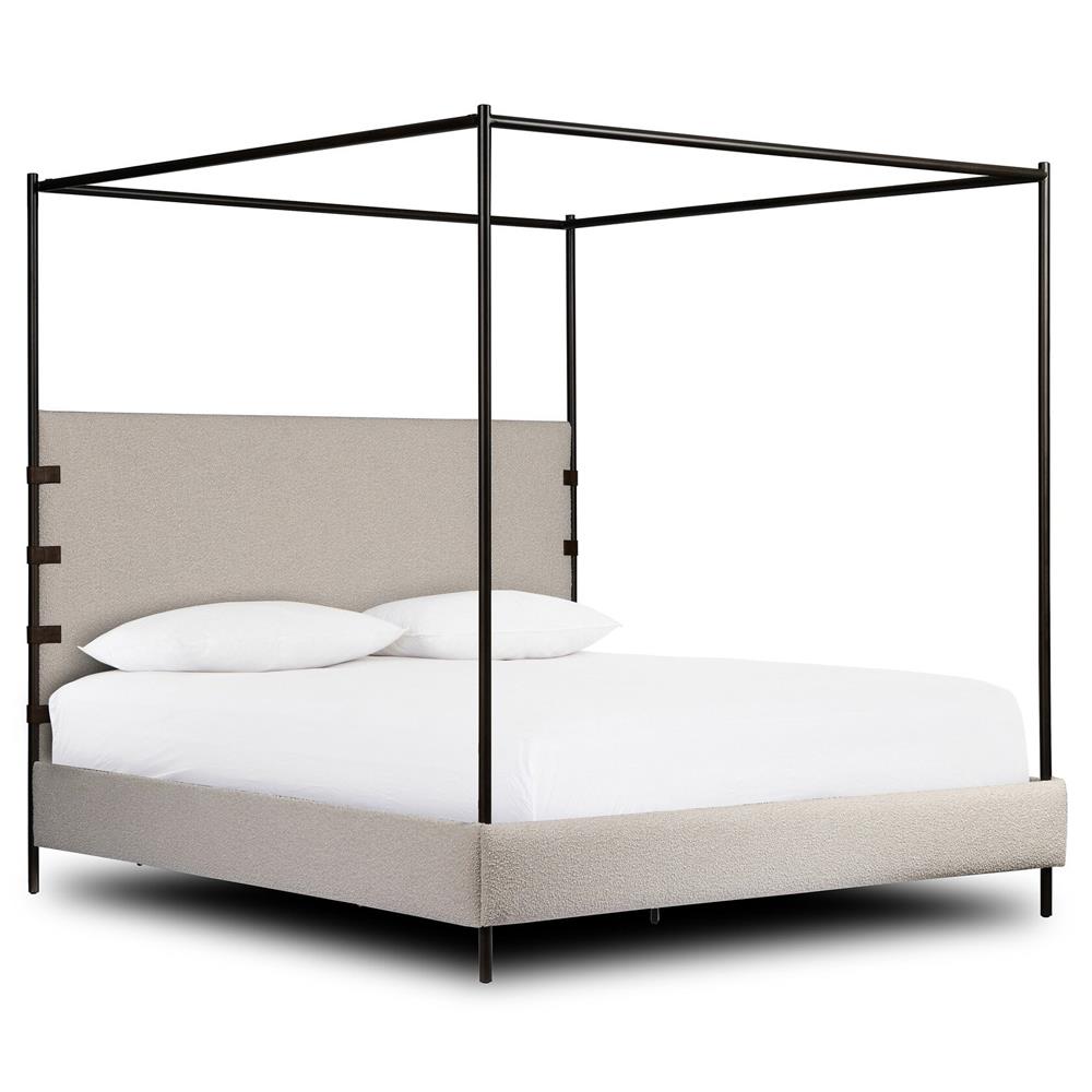 Gerald Modern Cream Boucle Performance Black Iron Canopy Bed - King