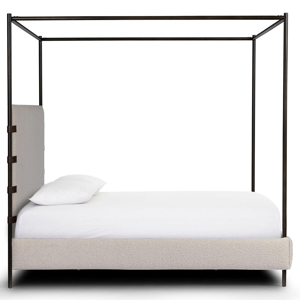 Gerald Modern Cream Boucle Performance Black Iron Canopy Bed - King