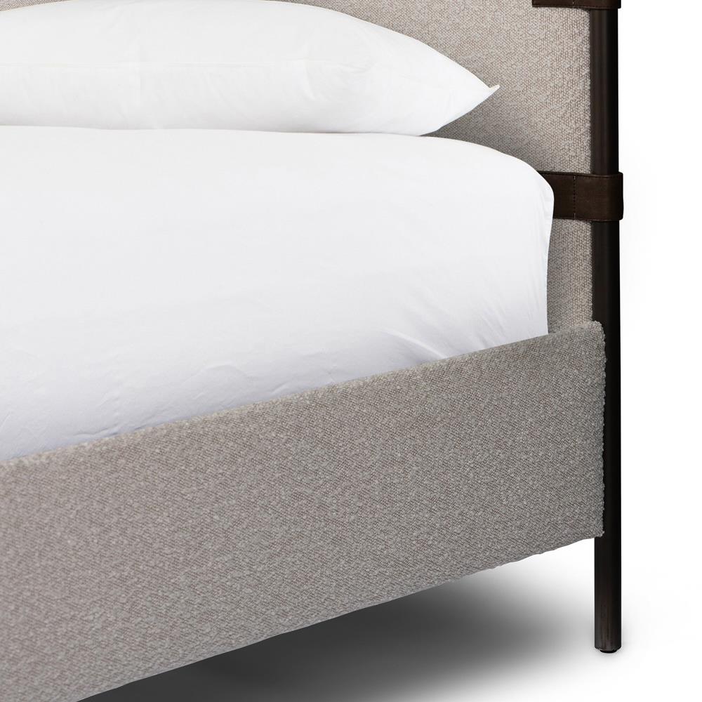 Gerald Modern Cream Boucle Performance Black Iron Canopy Bed - King