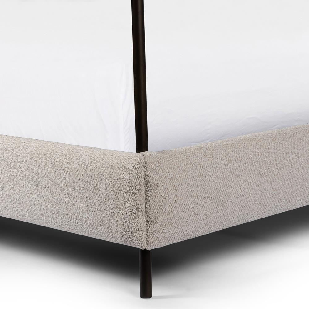 Gerald Modern Cream Boucle Performance Black Iron Canopy Bed - King