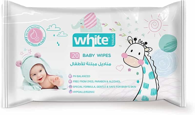 White Wet Wipes for Babies - 20 Wipes