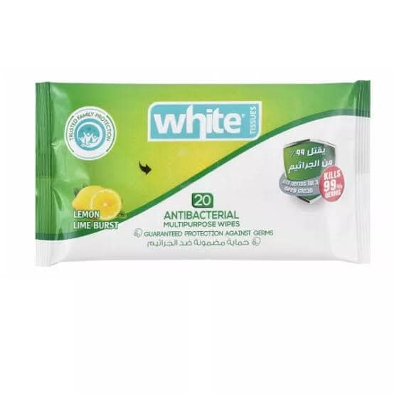 White Antiseptic Wet Wipes - 20 Wipes