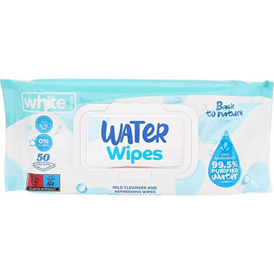 White Wet Wipes Water-Based - 50 Wipes