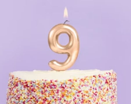 Number 9 Gold Candle