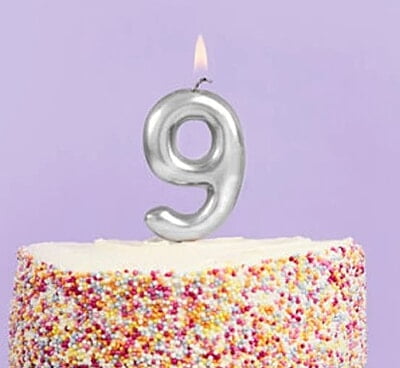 Number 9 Silver Candle