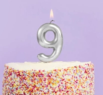 Number 9 Silver Candle