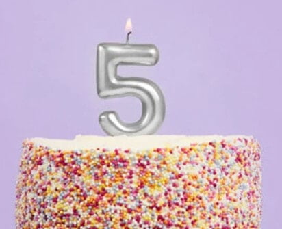 Number 5 Silver Candle