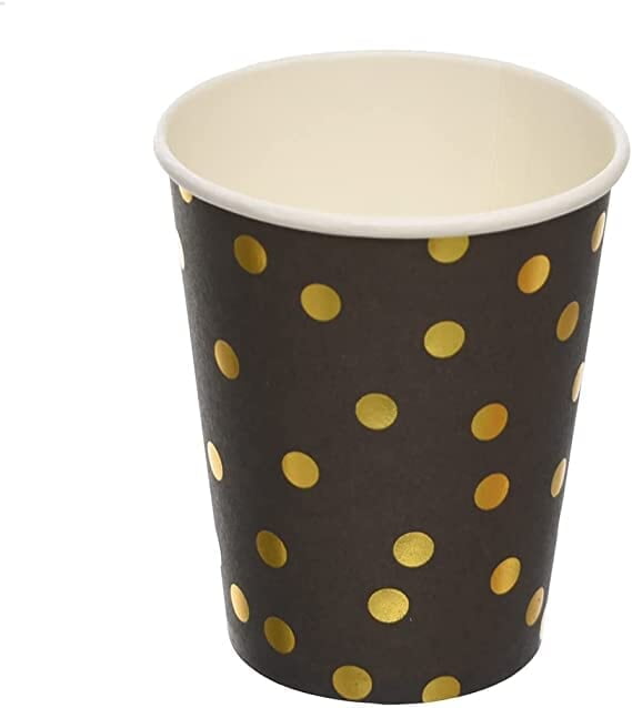 Black Paper Cup with Gold Dots - Pack of 10 Pieces