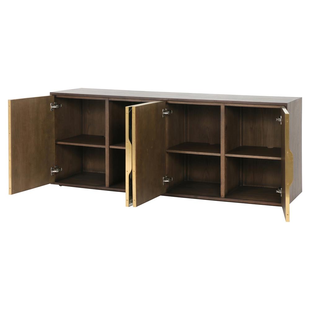 Earl Modern Honeycomb Pattern Mirrored Door Dark Walnut Wood Sideboard