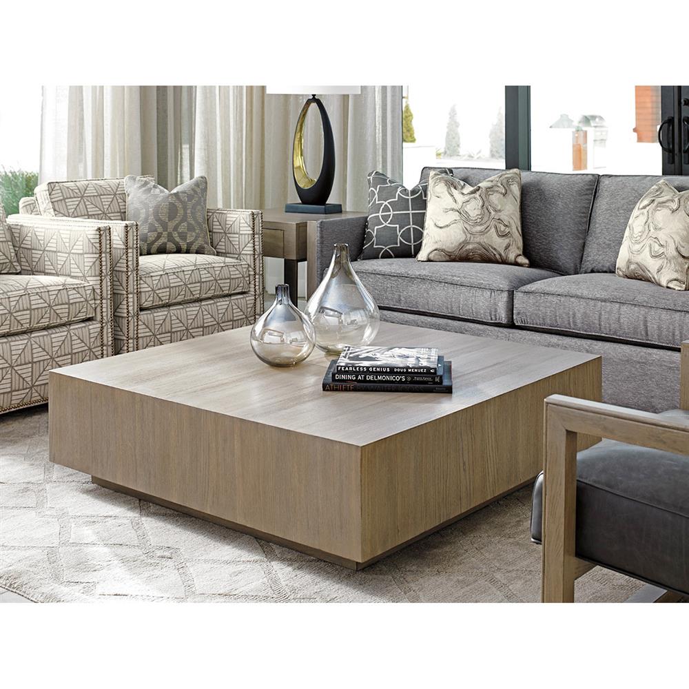 Lexington Tatum Modern Classic Grey Elm Wood Cube Square Block Coffee Table