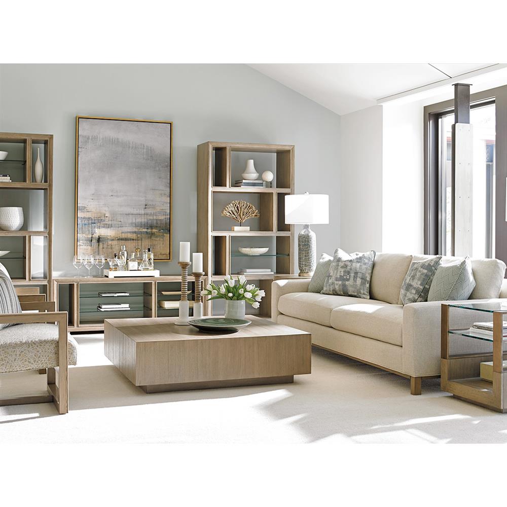 Lexington Tatum Modern Classic Grey Elm Wood Cube Square Block Coffee Table