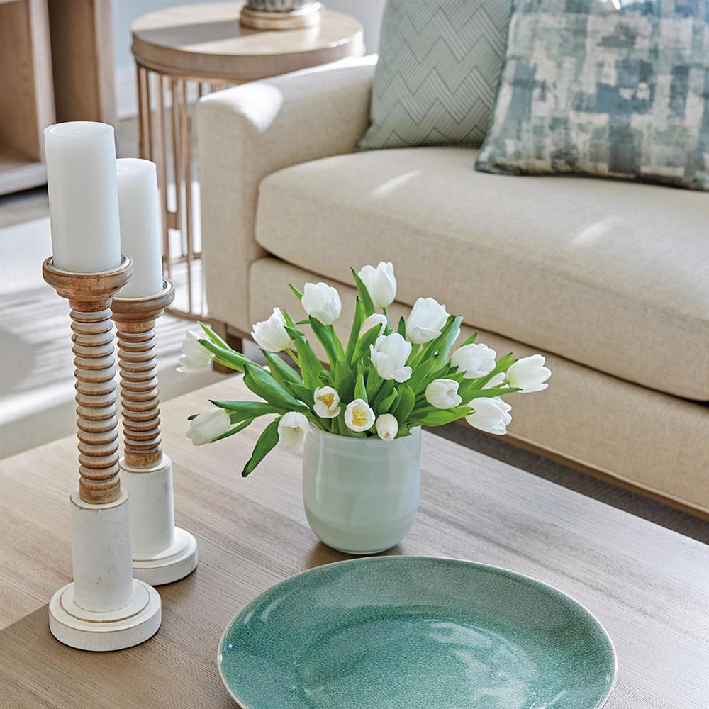 Lexington Tatum Modern Classic Grey Elm Wood Cube Square Block Coffee Table