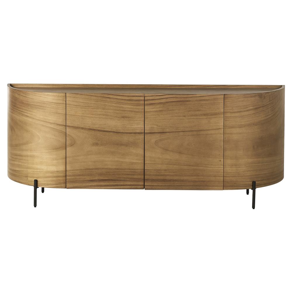 Khalil Rustic Lodge Light Brown Wood Bronze Iron Base 2 Door Curved Sideboard
