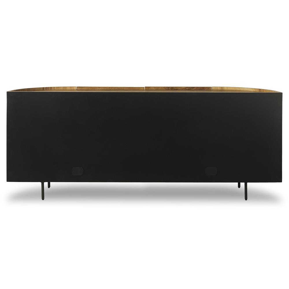 Khalil Rustic Lodge Light Brown Wood Bronze Iron Base 2 Door Curved Sideboard