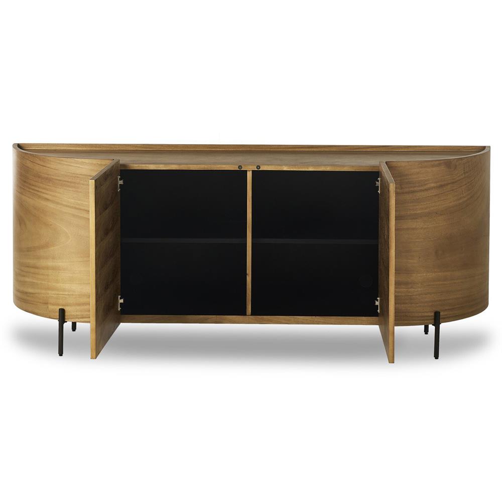 Khalil Rustic Lodge Light Brown Wood Bronze Iron Base 2 Door Curved Sideboard