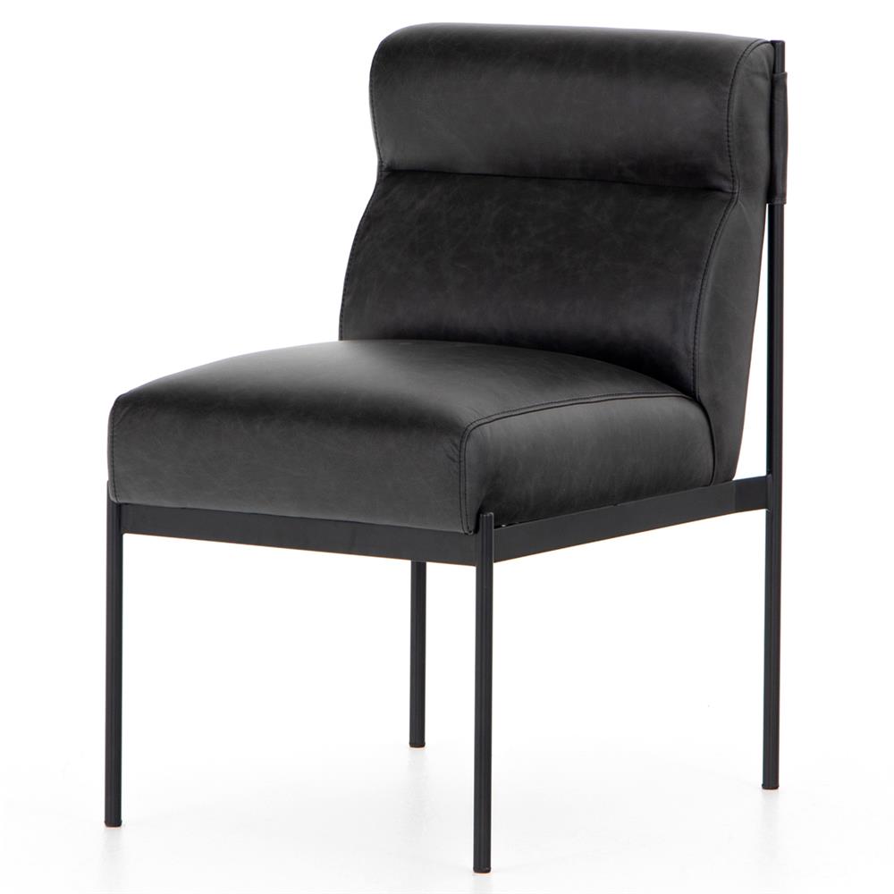 Greyson Modern Classic Black Leather Upholstered Iron Dining Side Chair