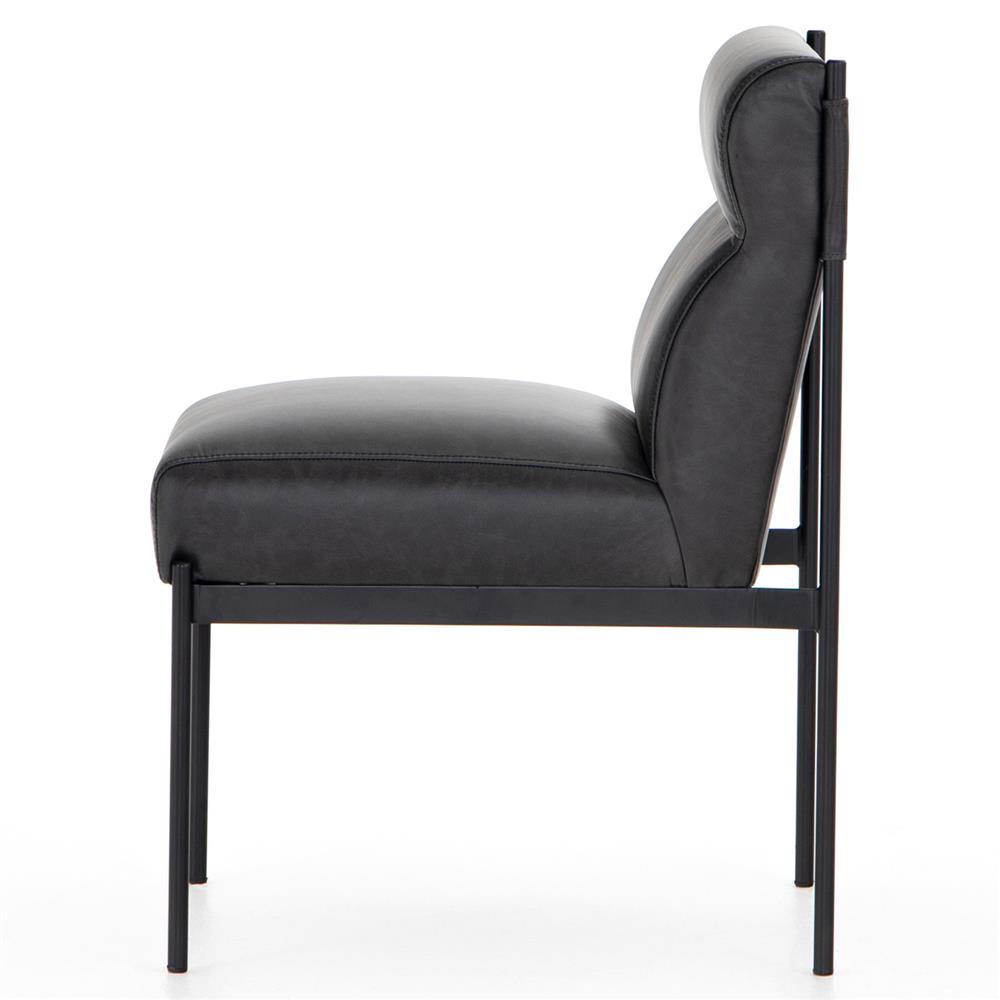 Greyson Modern Classic Black Leather Upholstered Iron Dining Side Chair