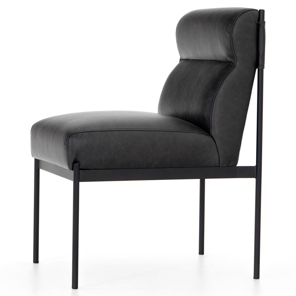 Greyson Modern Classic Black Leather Upholstered Iron Dining Side Chair