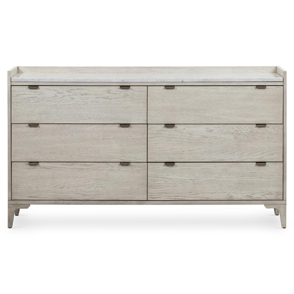 Vienna Rustic Lodge Beige Oak Wood Grey Marble Top 6 Drawer Double Dresser