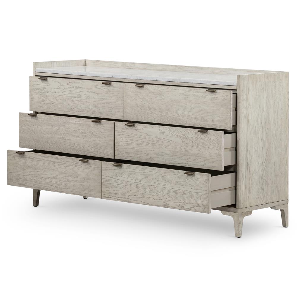 Vienna Rustic Lodge Beige Oak Wood Grey Marble Top 6 Drawer Double Dresser